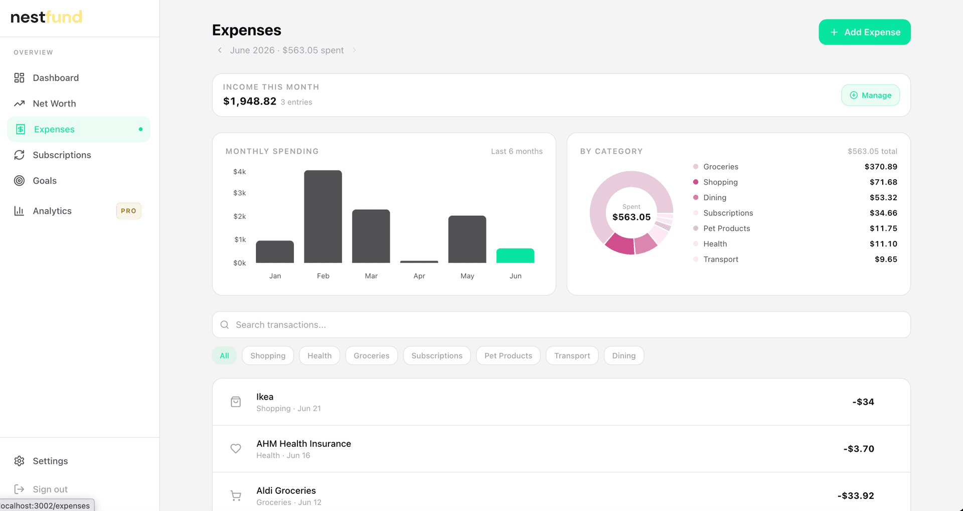 Expenses screenshot